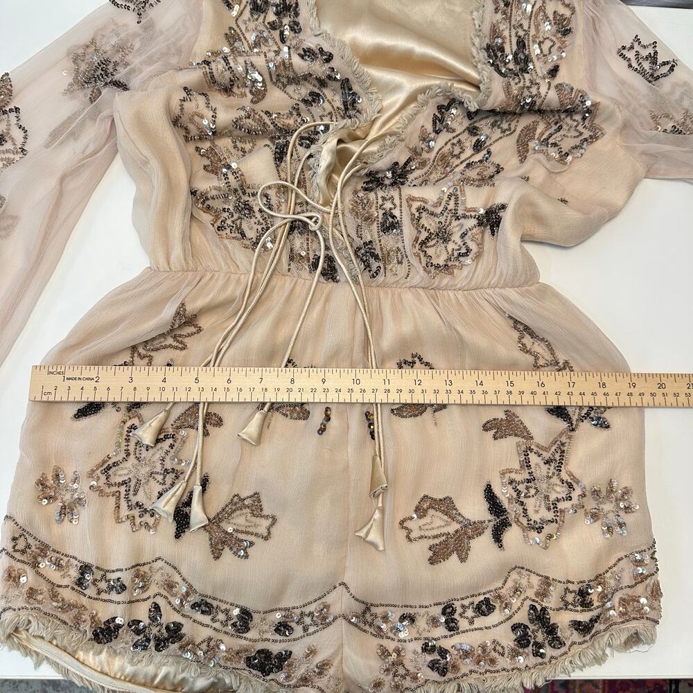Ranna Gill Womens Beaded Romper Size 6 Coachella Festival Boho Champagne Cream - Picture 12 of 16